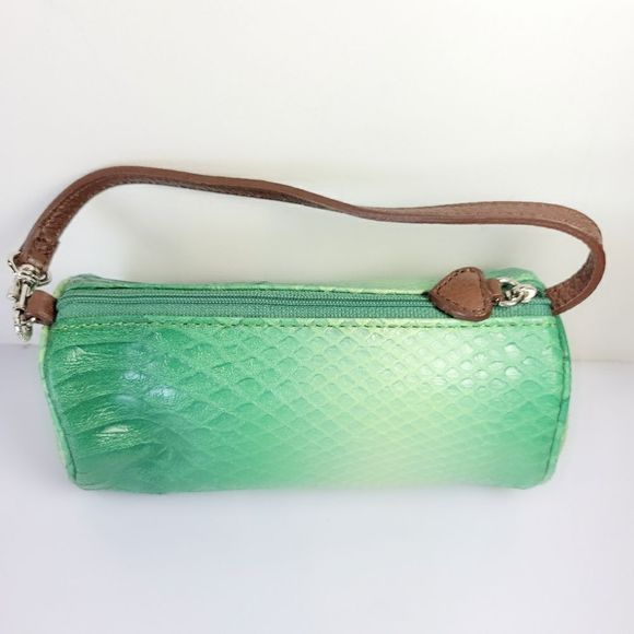 Sharif Studio Snakeskin Embossed Purse & Matching Wristlet Bundle Leather Green - Picture 9 of 9